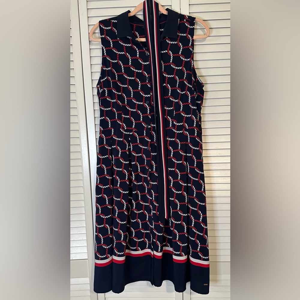 Tommy Hilfiger Rope Print Sleeveless V-Neck Button Down Dress Size Large
